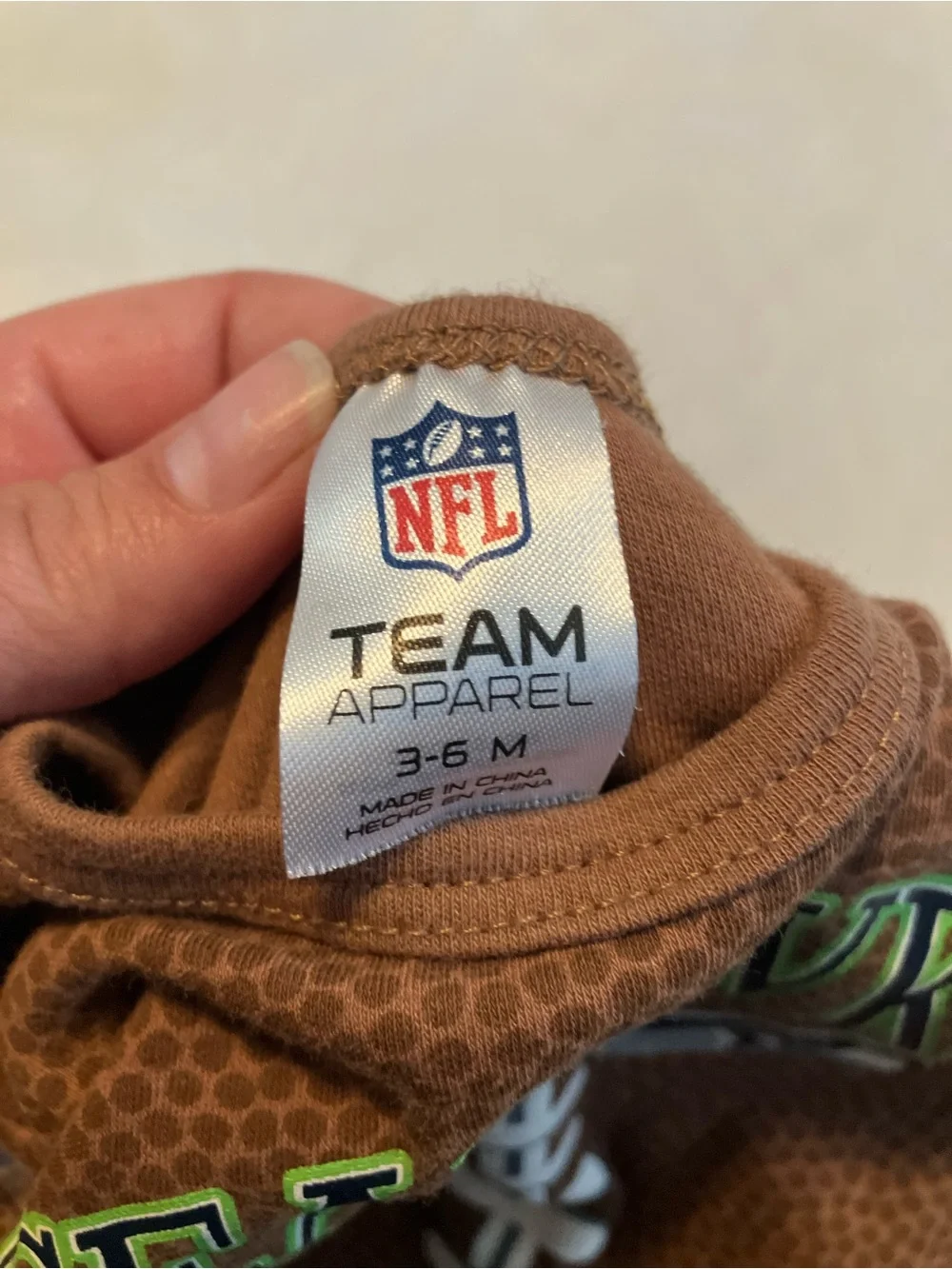 NFL Seahawks Brown Football-Print Baby Bodysuit with Green Accent